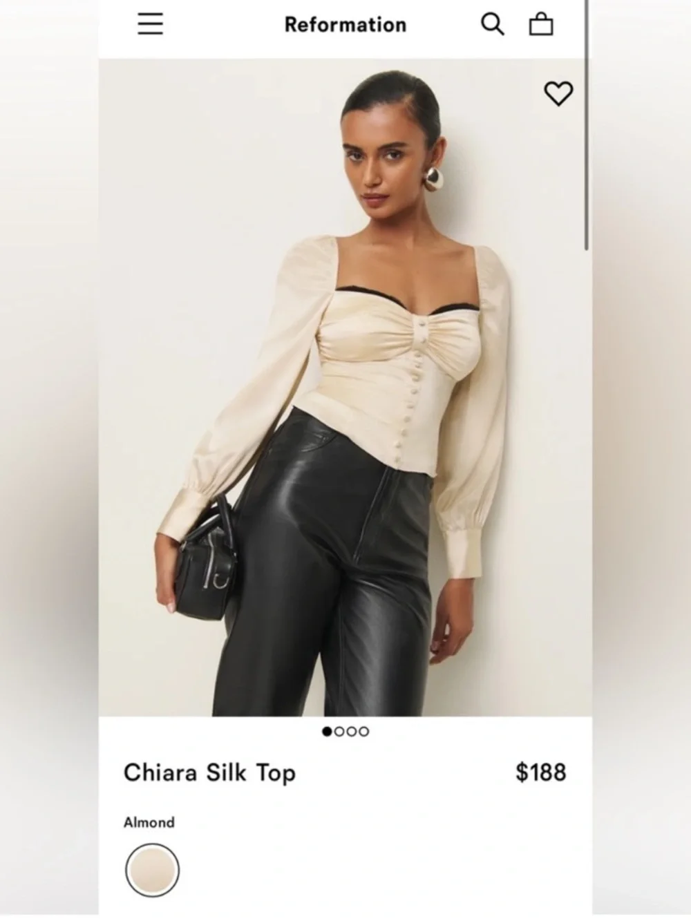Reformation Chiara Silk Top in Almond Cream